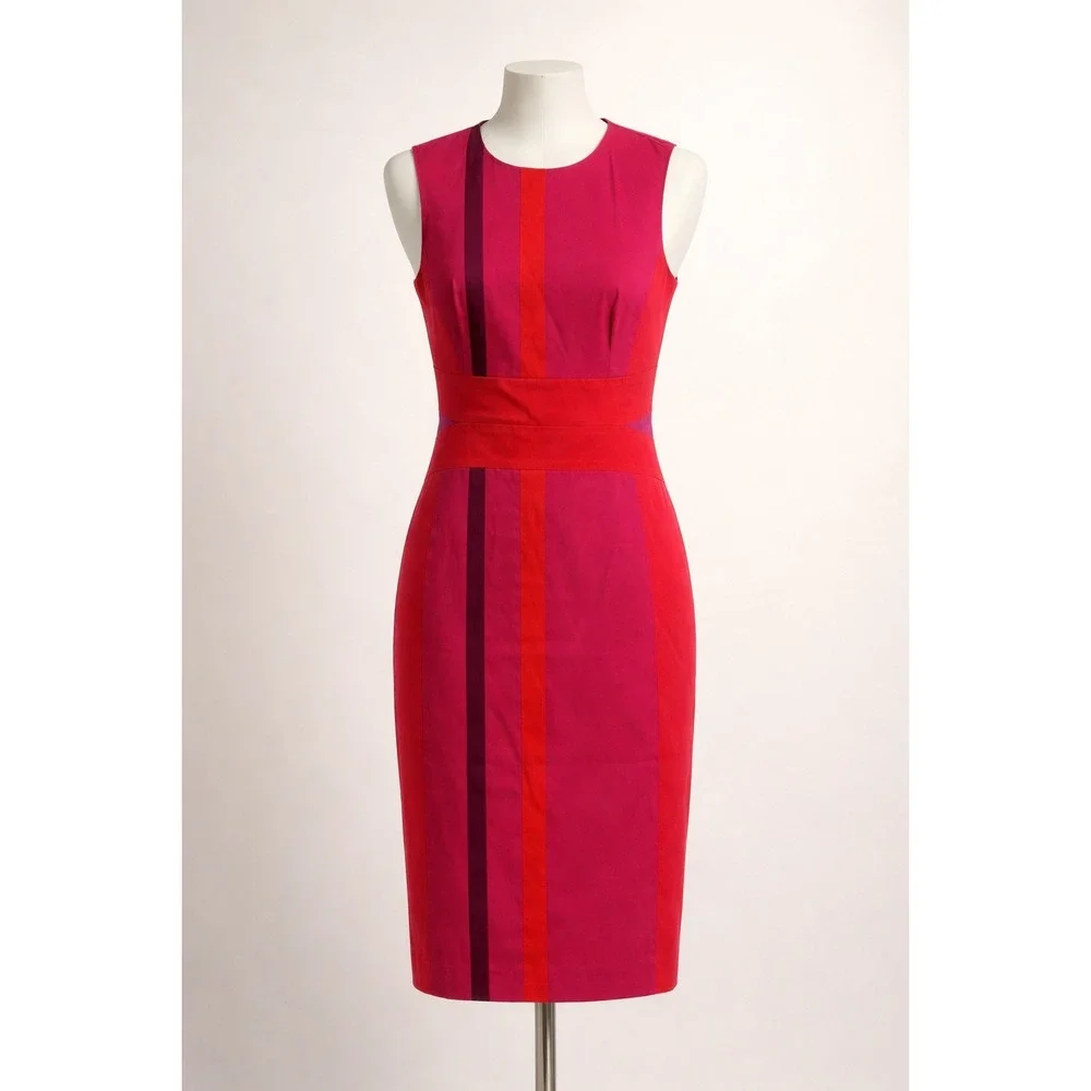 Karen Millen Colorblock Sheath Dress Pink Red Office Siren Seen On TV US 8 - Picture 6 of 9